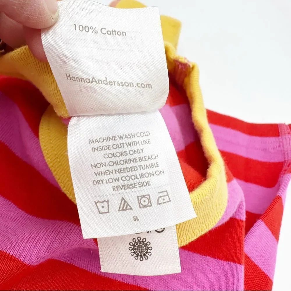 Hanna Andersson Striped Long John Pajama‎ Set in  Pink/Red Organic Cotton Sz 10